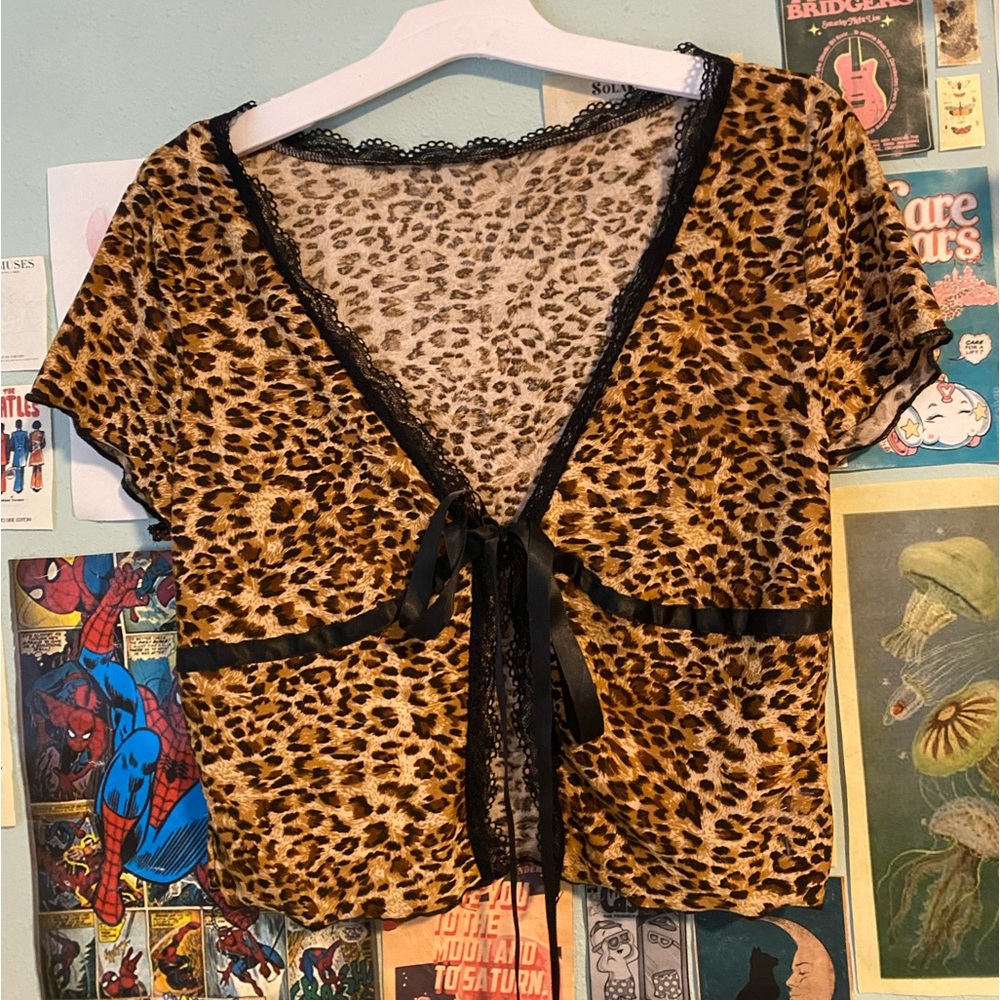 SHEIN Leopard Print Blouse with Black Trim